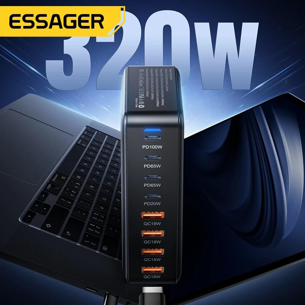 320W 8-Port GaN Desktop USB-C Ladestation