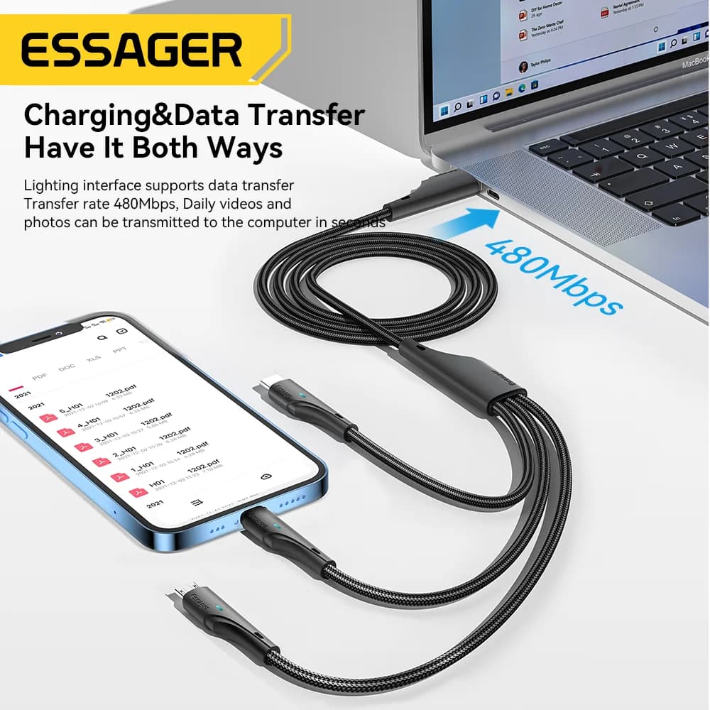 3-in-1 Multi-Ladekabel USB-C Micro USB Lightning