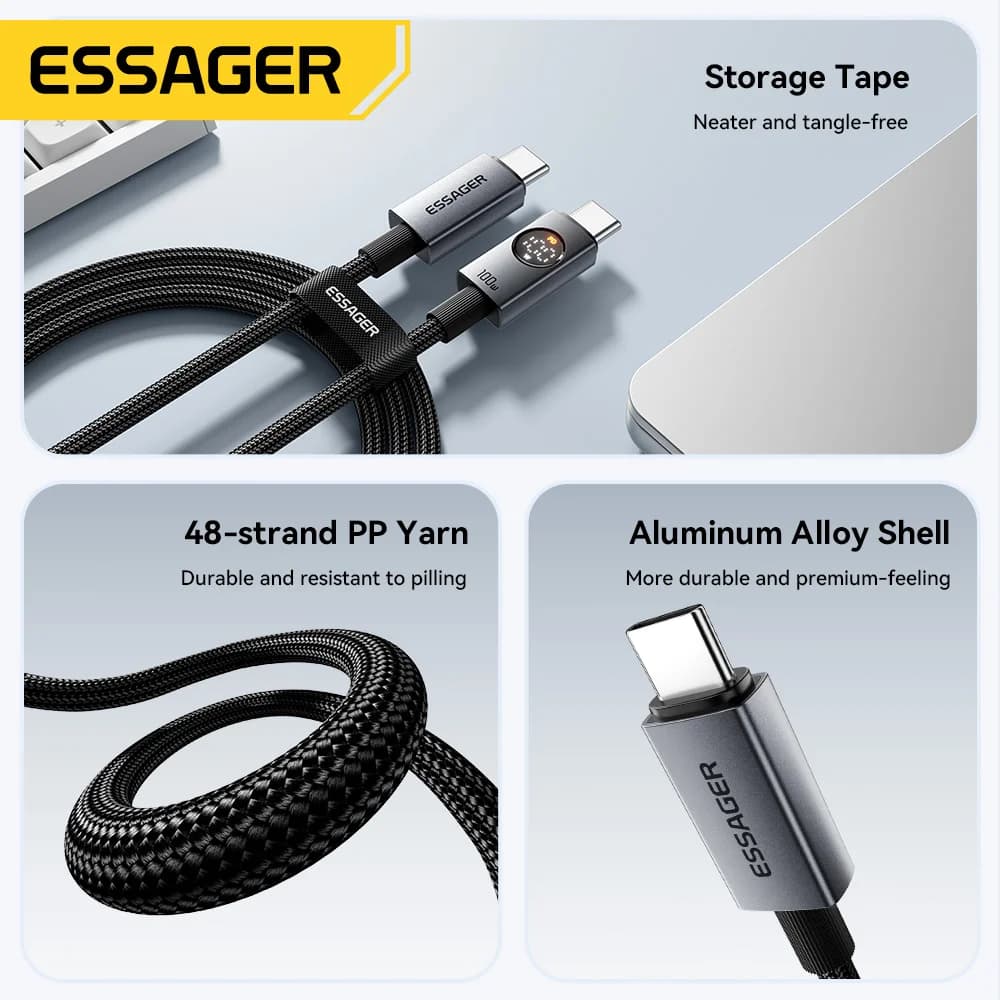 100W USB-C auf USB-C Kabel mit Digitalanzeige