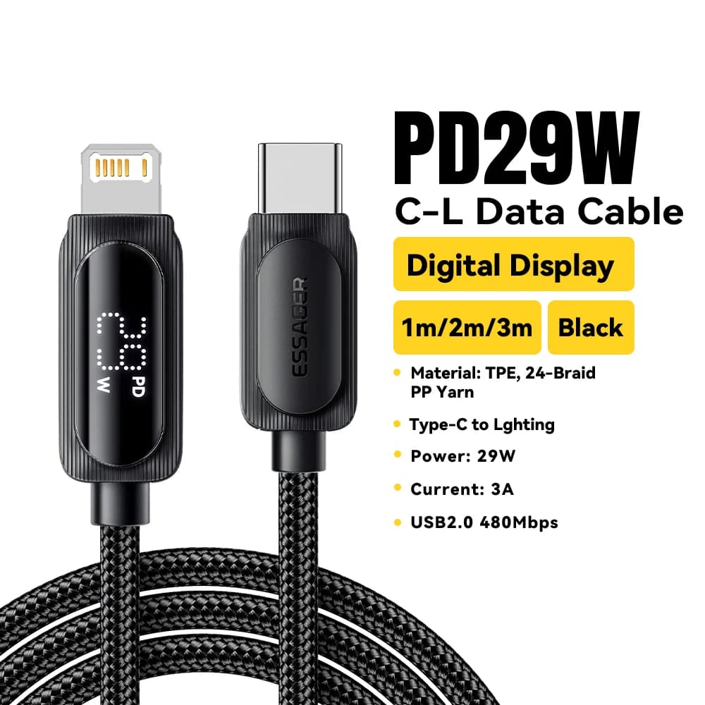 29W USB-C auf Lightning Kabel mit Digitalanzeige
