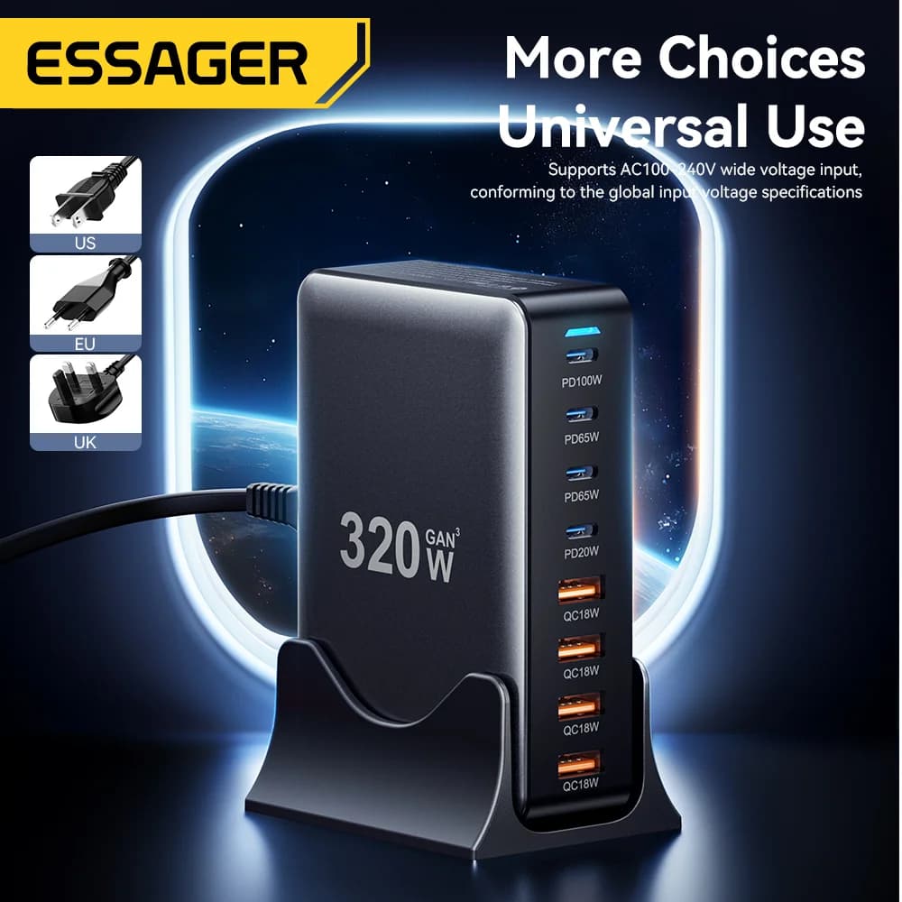 320W 8-Port GaN Desktop USB-C Ladestation