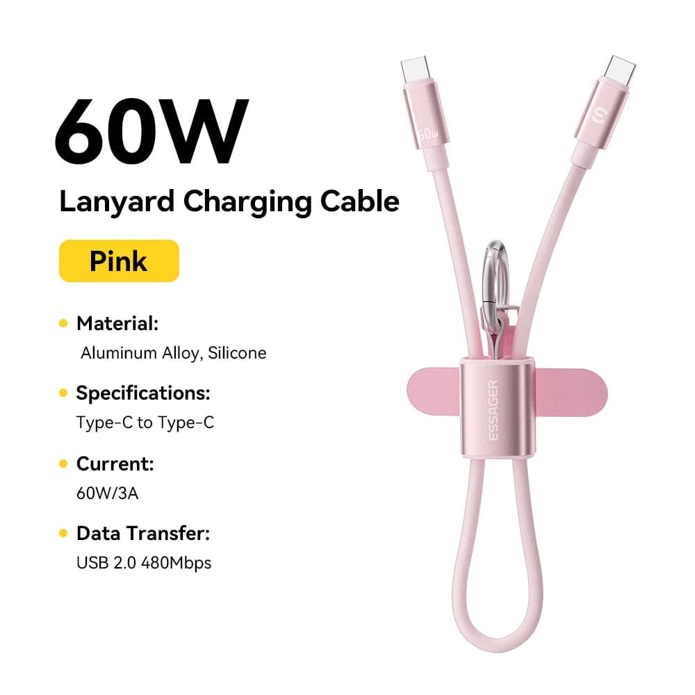 60 W Kurzes USB-C auf USB-C Lanyard-Kabel