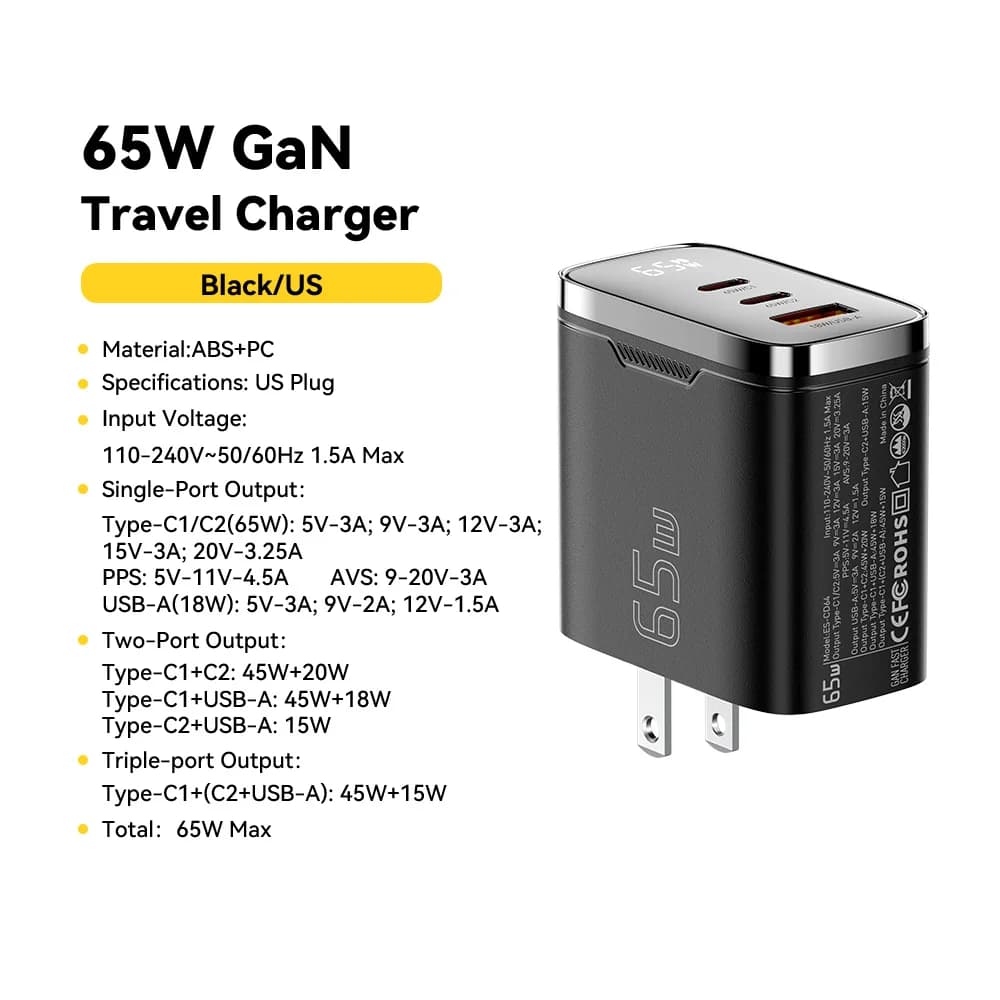 65W GaN USB-C Ladegerät mit Digitalanzeige