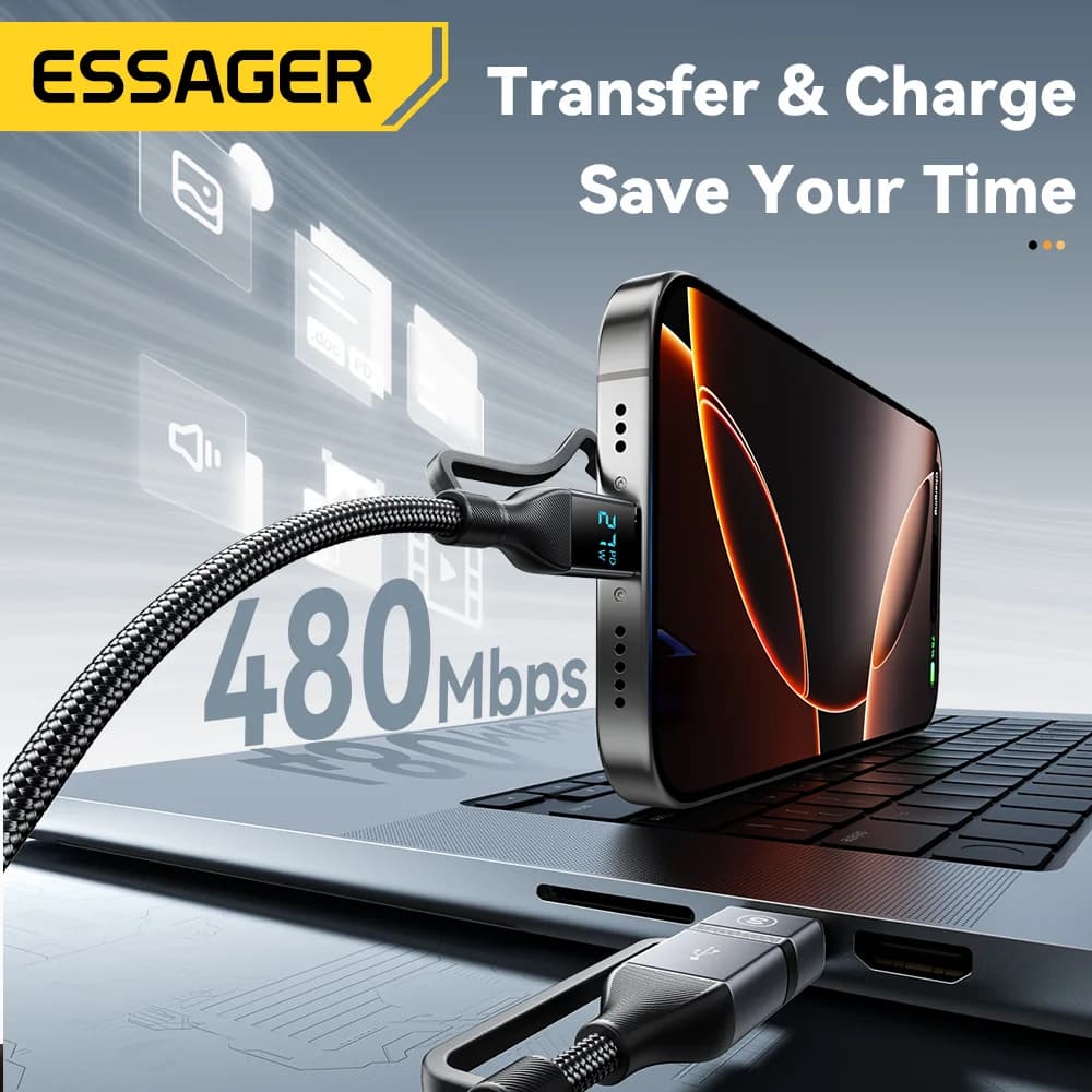 4-in-1 USB-C-Kabel mit Digitalanzeige, 100W PD