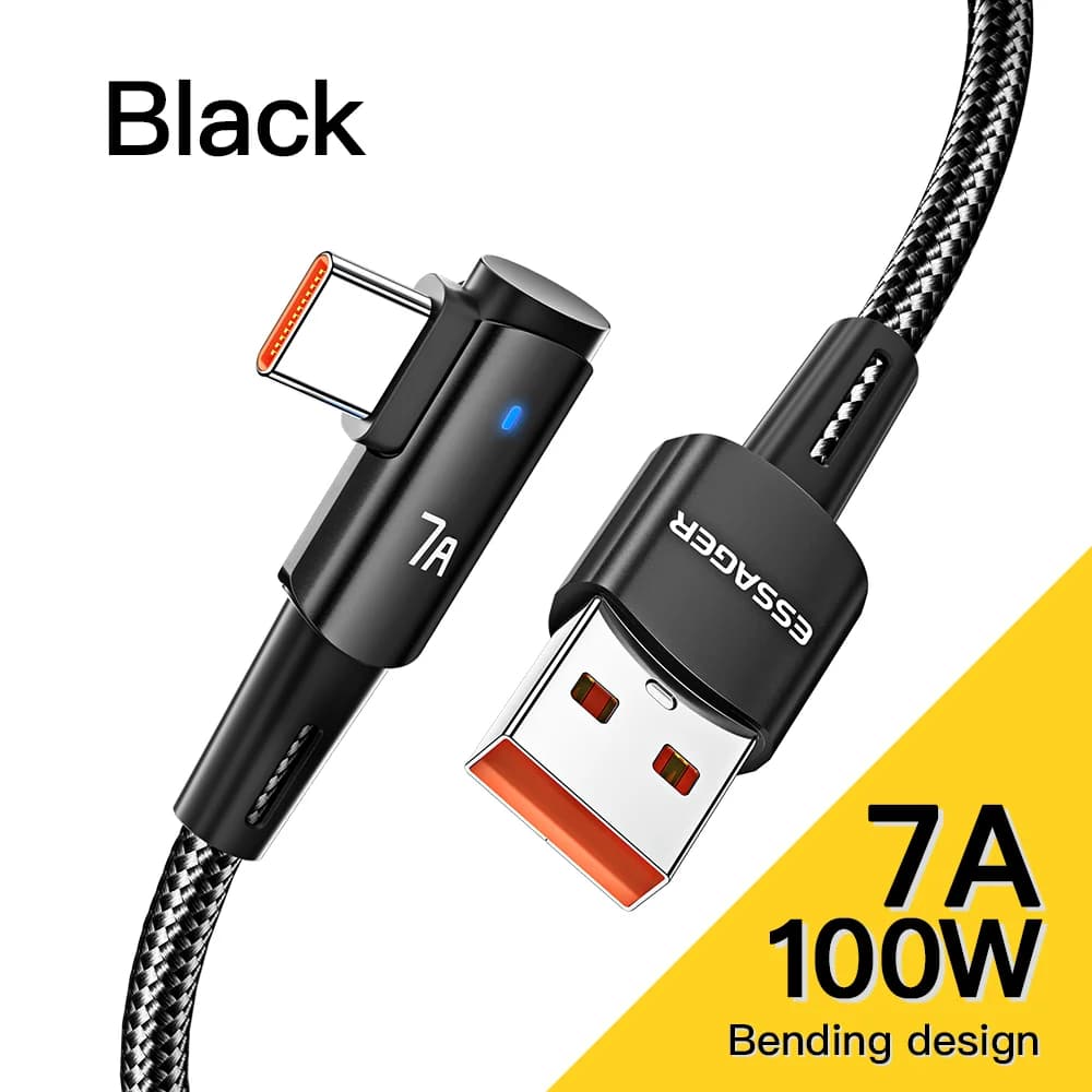 7A USB Type-C Kabel mit 90° Winkel und 100W Ladung