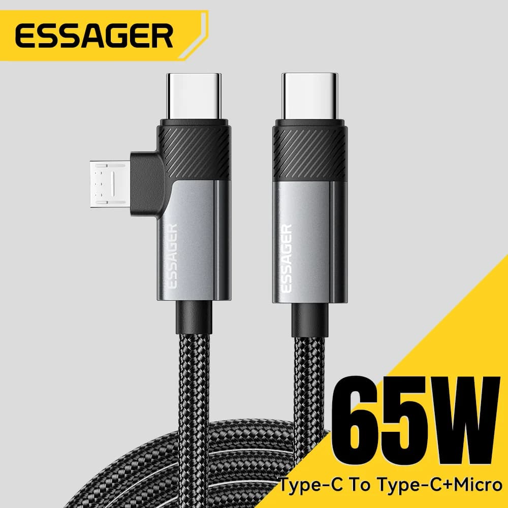 2-in-1 65W PD Schnellladekabel Type-C/USB-A auf Micro