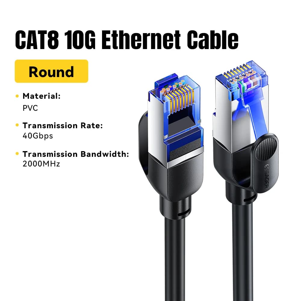 CAT8 Ethernet-Kabel mit 40 Gbps Geschwindigkeit und geflochtenem Kabel