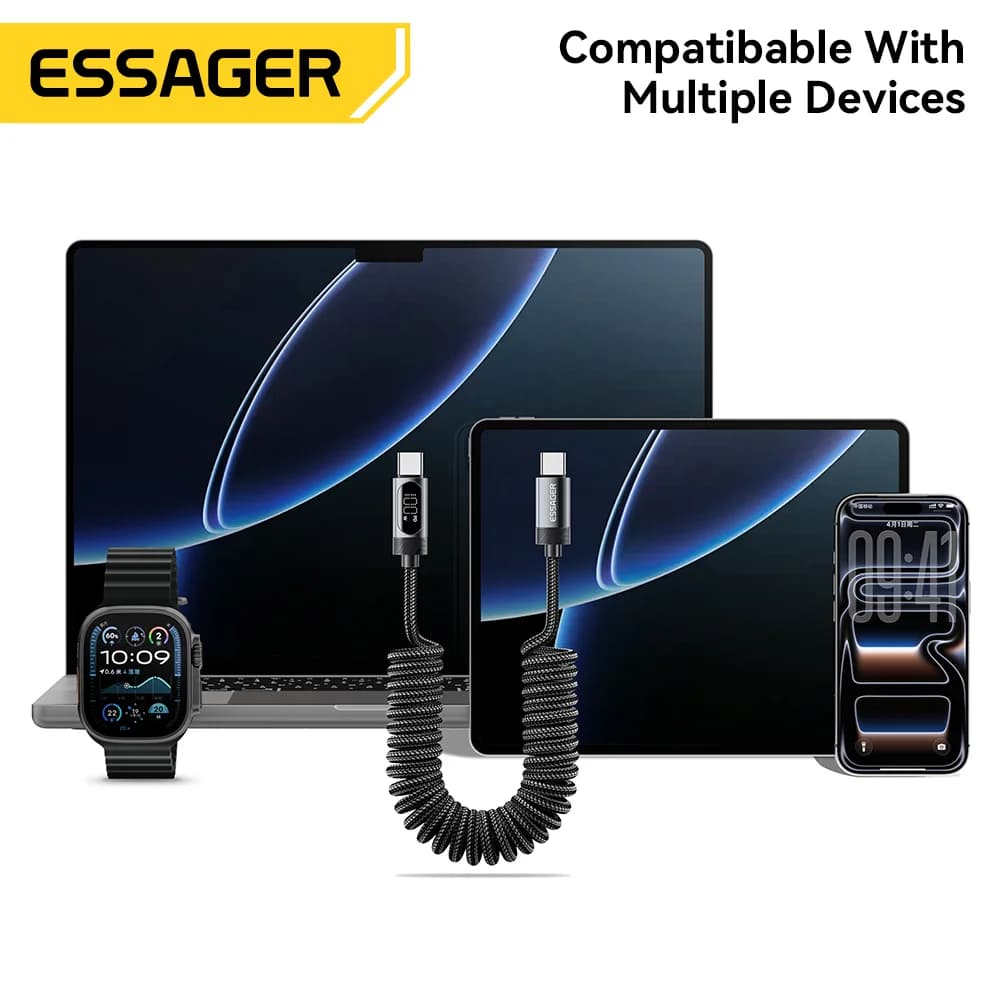 100W Federkraft USB-C auf USB-C Autokabel