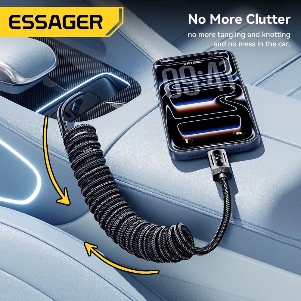 100W Federkraft USB-C auf USB-C Autokabel