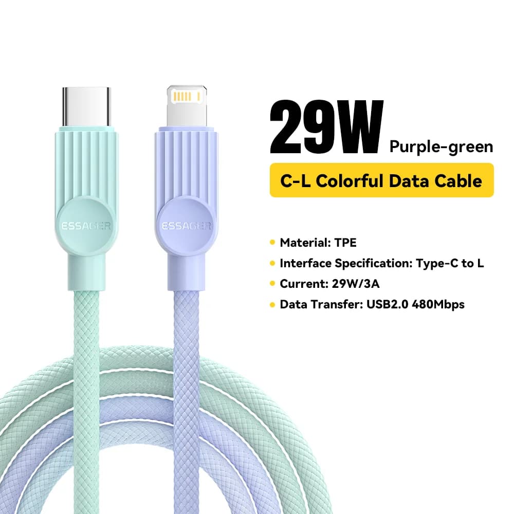 Buntes USB-C auf Lightning Kabel, 29W PD