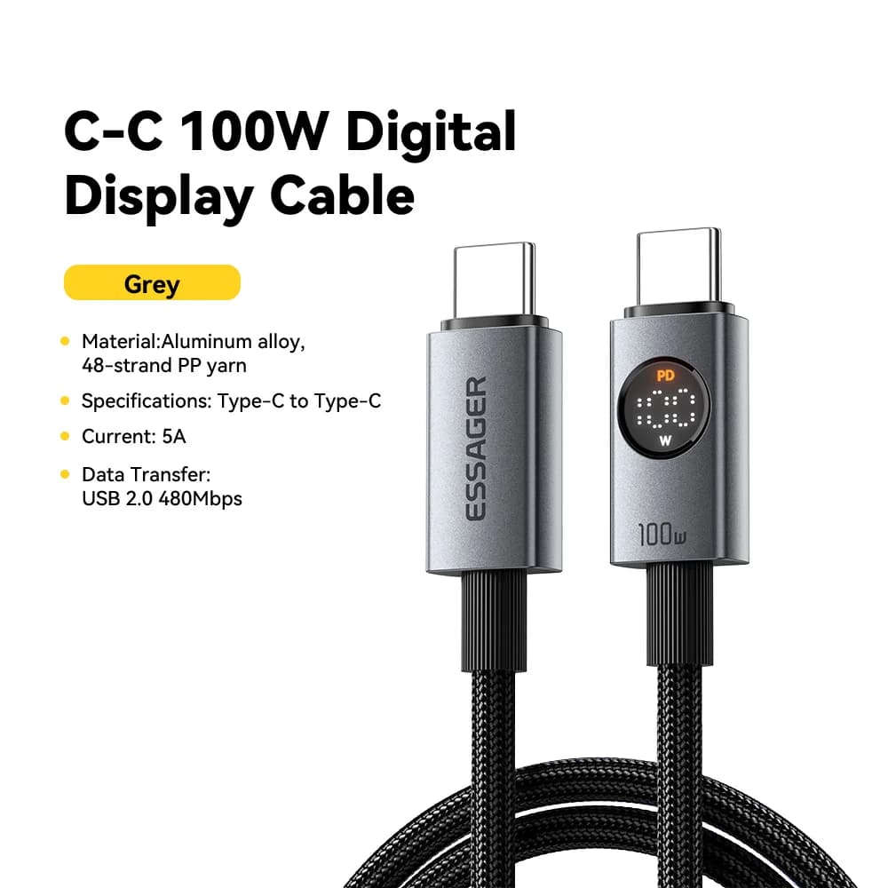 100W USB-C auf USB-C Kabel mit Digitalanzeige