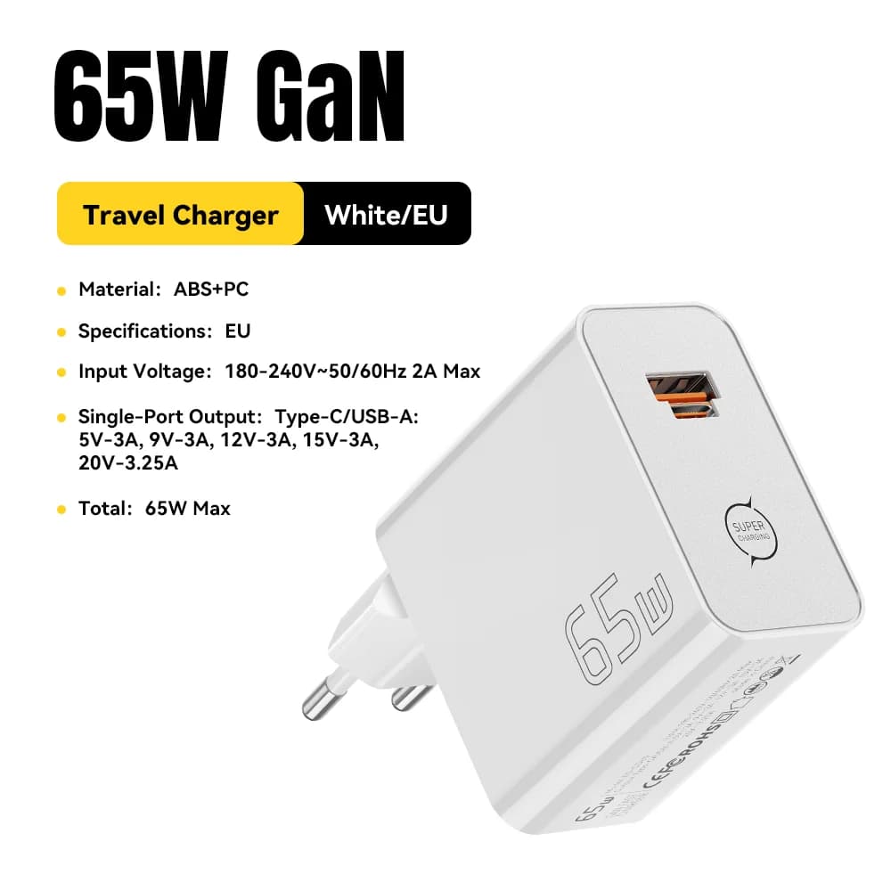 65W GaN USB-C PD Schnellladegerät für Laptops