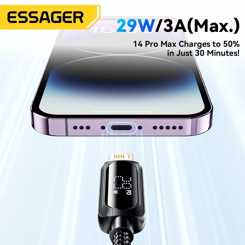 29W USB-C auf Lightning Kabel mit Digitalanzeige