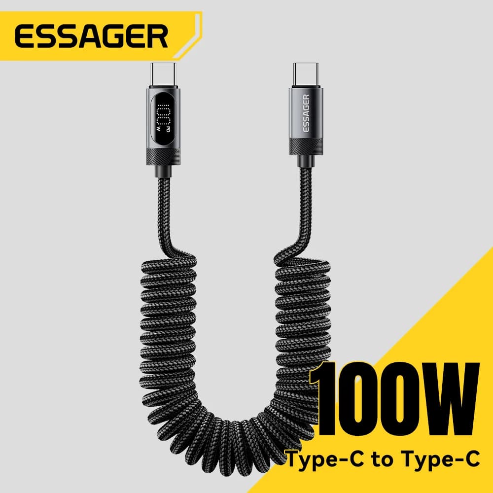 100W Federkraft USB-C auf USB-C Autokabel