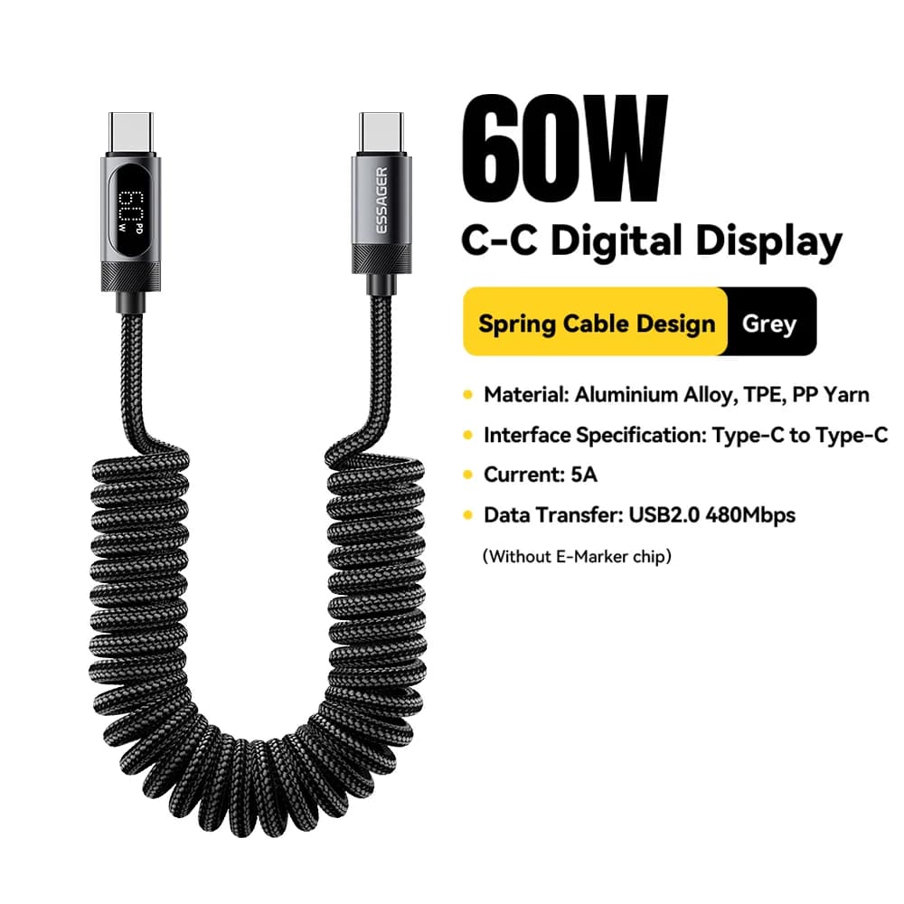 100W Federkraft USB-C auf USB-C Autokabel