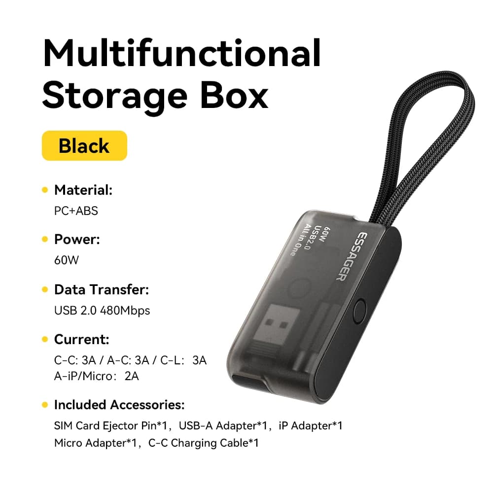 60W USB-C Datenkabel-Set mit Reiseaufbewahrungsbox