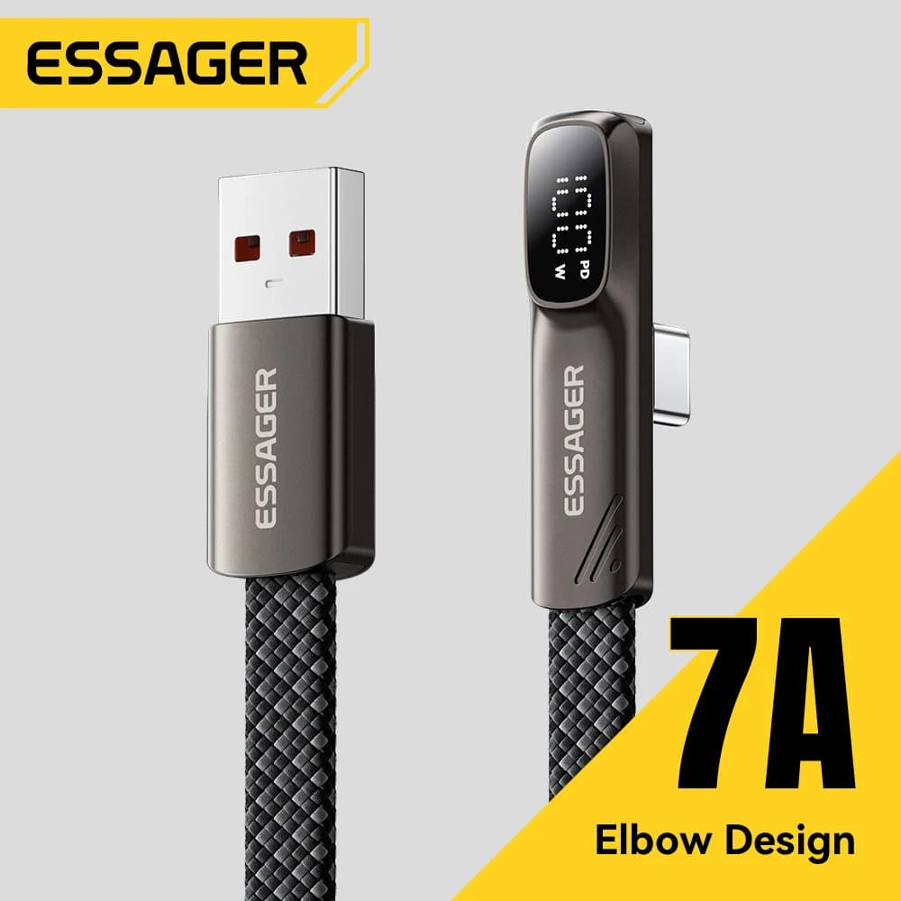 7A 100W USB-C Kabel mit digitaler Anzeige und abgewinkeltem Stecker