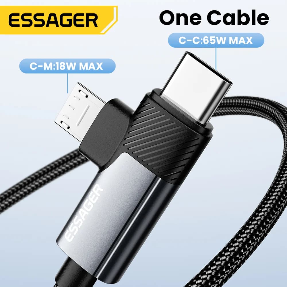 2-in-1 65W PD Schnellladekabel Type-C/USB-A auf Micro