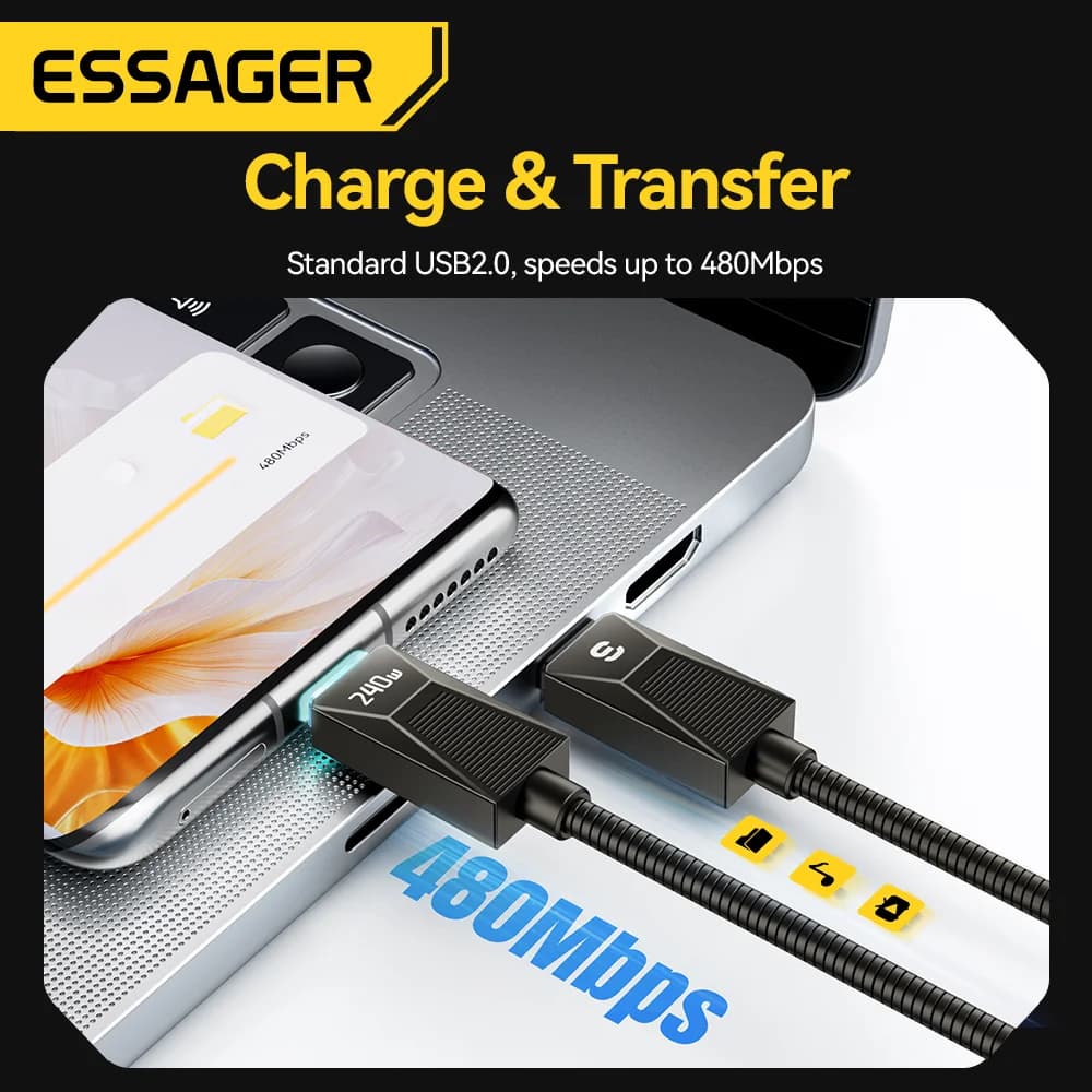 240W Edelstahl USB-C Schnellladekabel
