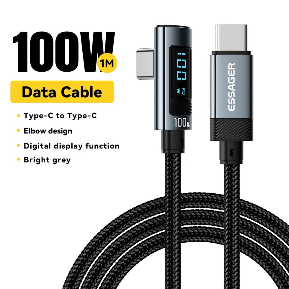 100W USB Type-C Kabel mit 90° Winkel und LED-Anzeige