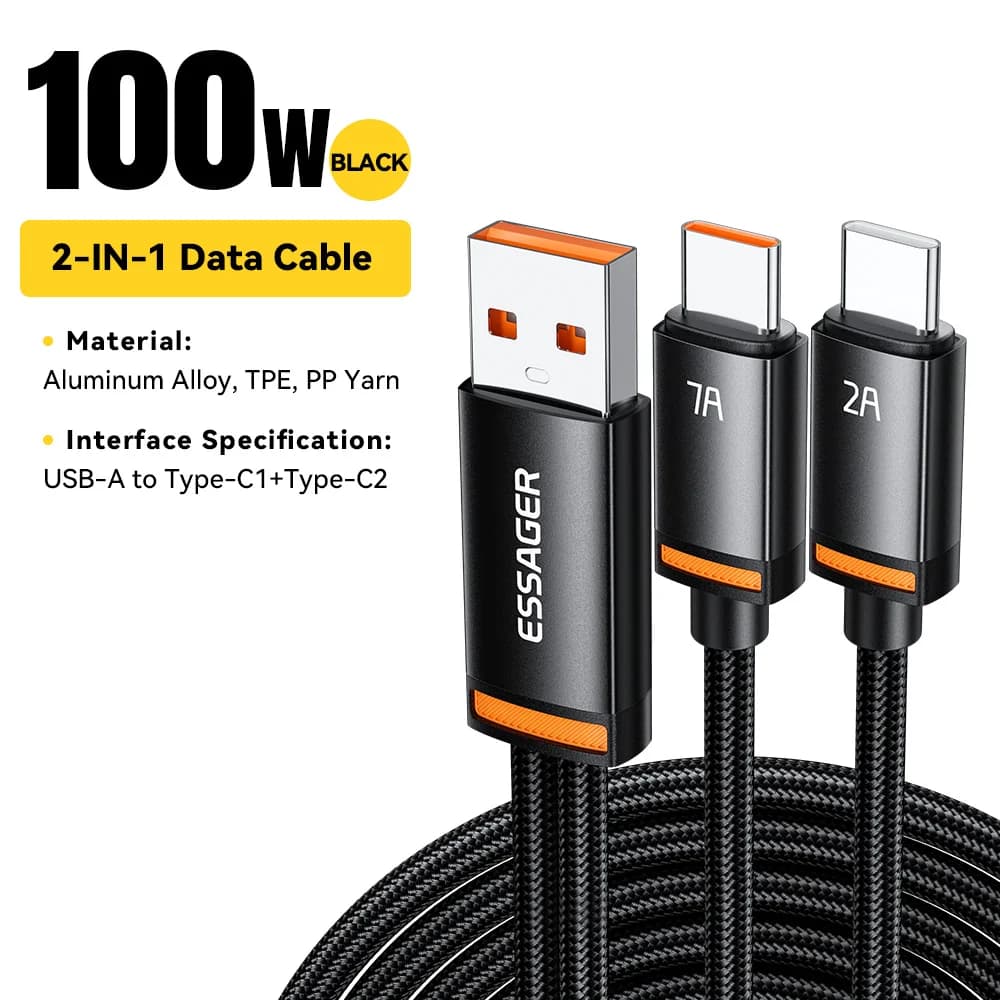 2-in-1 USB-A auf Typ-C und Lightning Kabel, 100W
