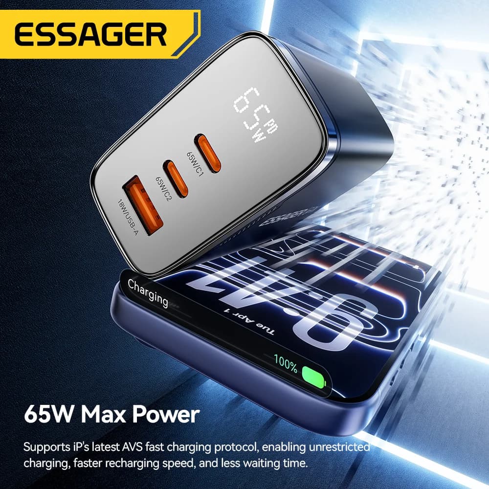 65W GaN USB-C Ladegerät mit Digitalanzeige