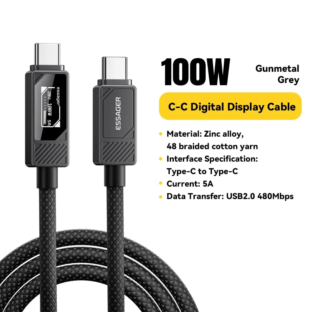 100W USB-C Kabel mit Digitalanzeige PD Schnellladen